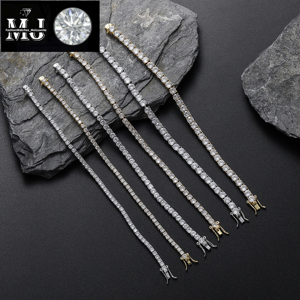 3mm 4mm 5mm Tennis Hip Hop Jewelry Copper Micro Paved Single Row Zircon Bracelet