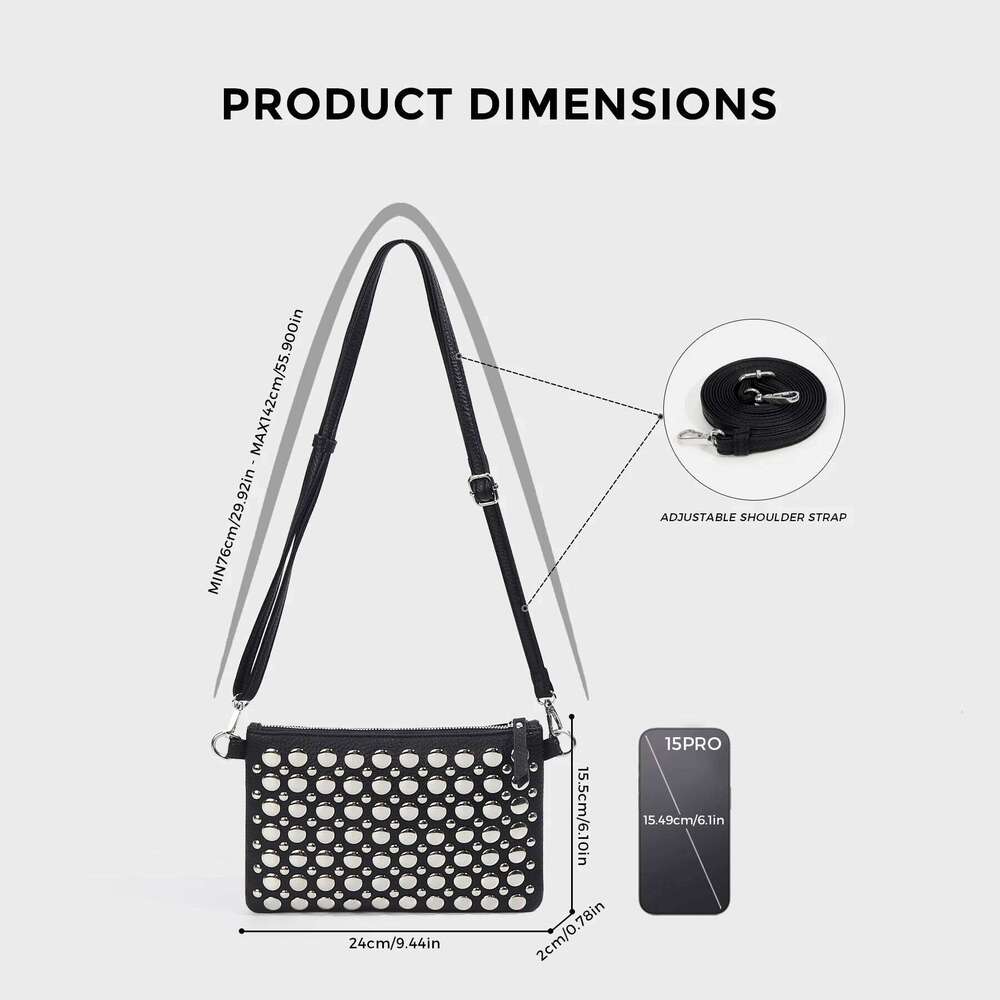 Women's Bags Designer Women's Bags Designer 1Pc Women's Style Crossbody Bag With Adjustable Strap, Studded Design, Durable, Black Handb