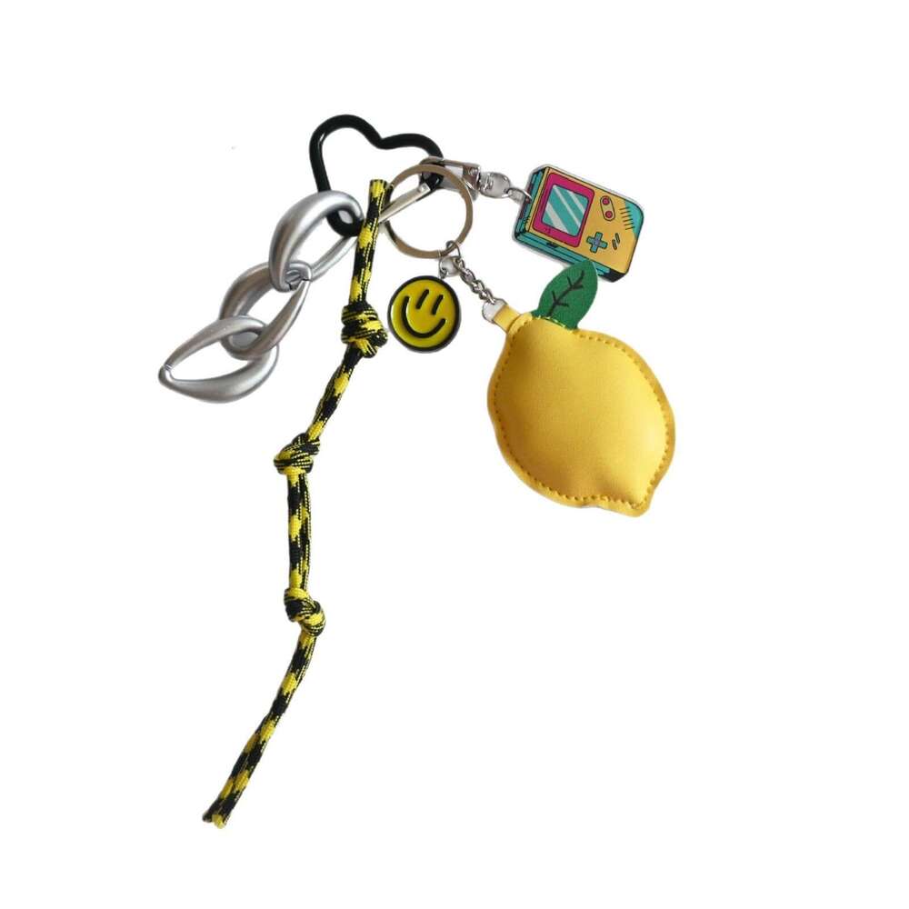 Fruit Lemon PU Leather Lanyard Women's Bag Pendant Game Console Smiley Face Charm Fresh Keychain