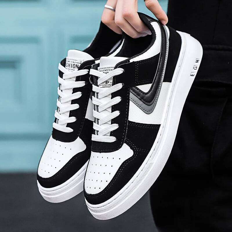 HKDQ Fashion Casual Sneakers 2025 Breathable Non-slip Skateboard Men Trainers Comfortable Leather Men's Sports Shoes