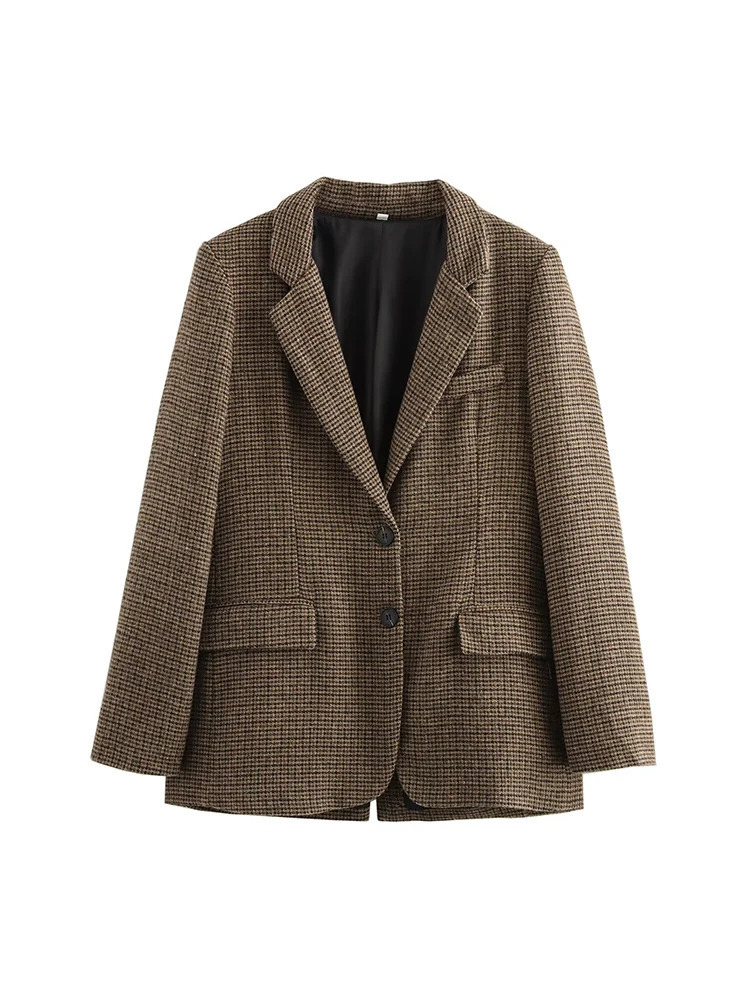 Autumn and Winter Arrivals Womens Fashionable Versatile Series Wool Blended Plaid Suit Jacket 250729