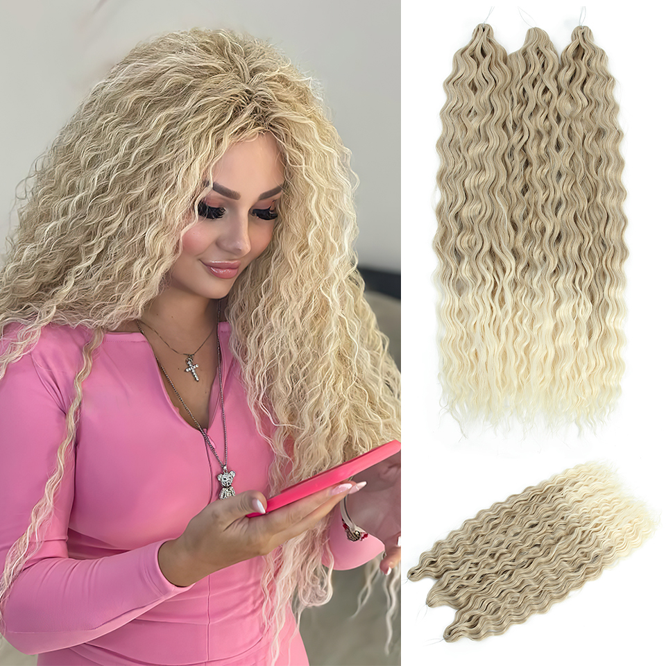 Deep Water Wave Synthetic Natural Crochet Hair Extensions Hair Bulk Wholesale French Curls Braiding Hair Extension for Women 30Inch 1pcs