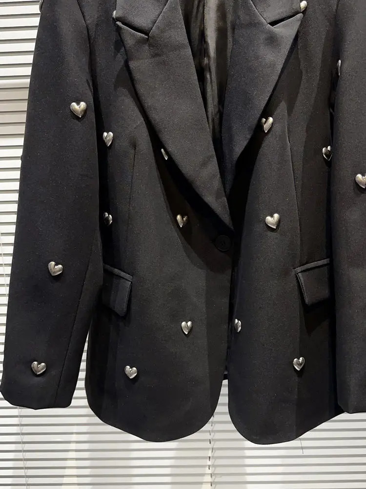 Fashion Heavy Industry Lapels Blazer Women Spring Autumn Casual Korean Ladies Office Suit Coat Temperament Black Tops 250729