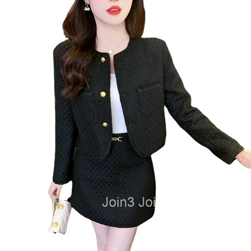 Korean Version Petite Height-Enhancing Set for Women Autumn New Stylish Short Jacket and Skirt Two-Piece Set Internet Celebrity Book