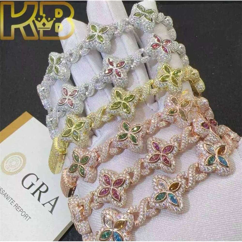 New Design Iced Out Colors Cuban Link Chain Sterling Sier Moissanite 15mm Bracelets Hip Hop Jewelry