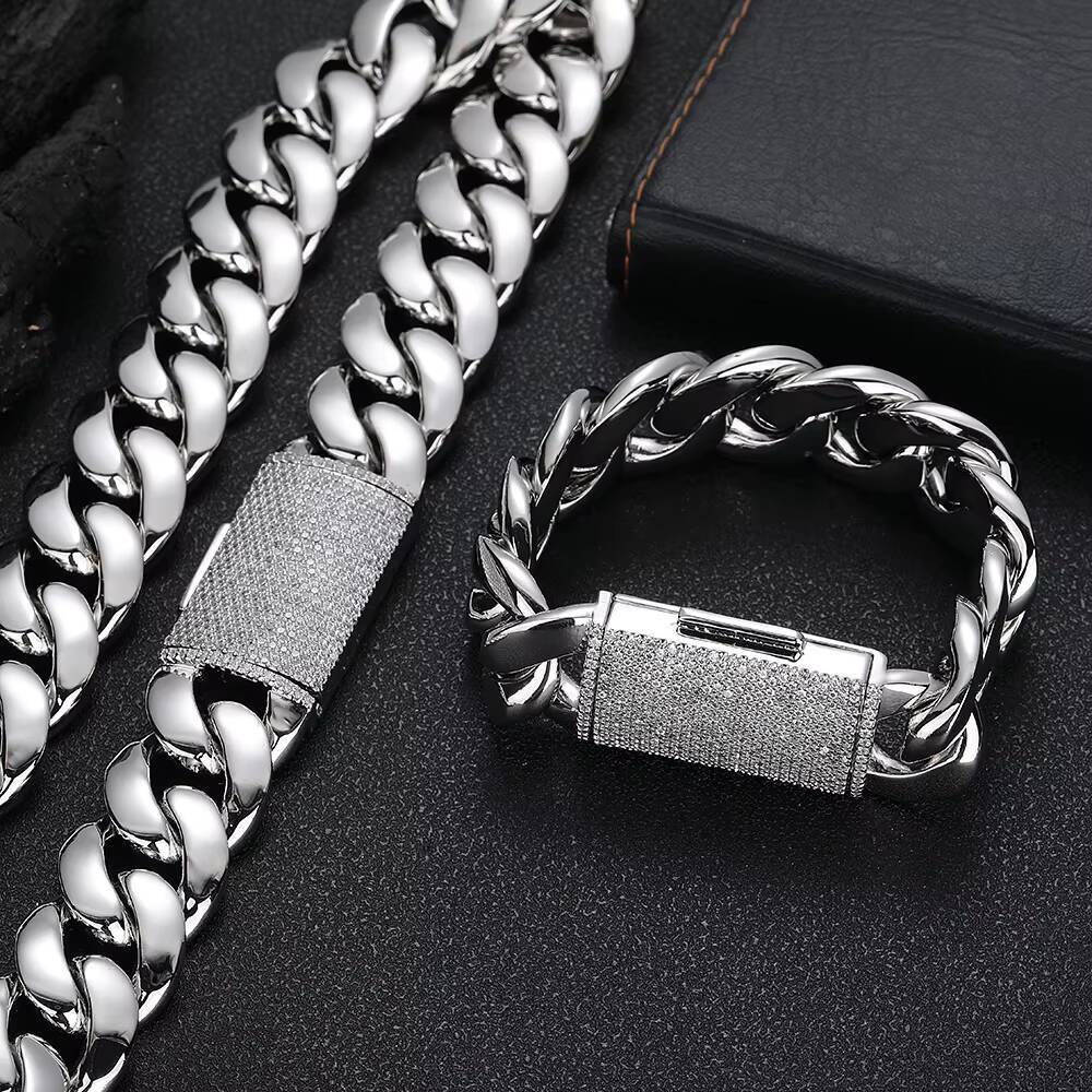 NUOYA Heavy Miami Cuban Chain 18K Gold Plated Brass Necklace Diamond Cut Clasp Hip Hop Jewelry