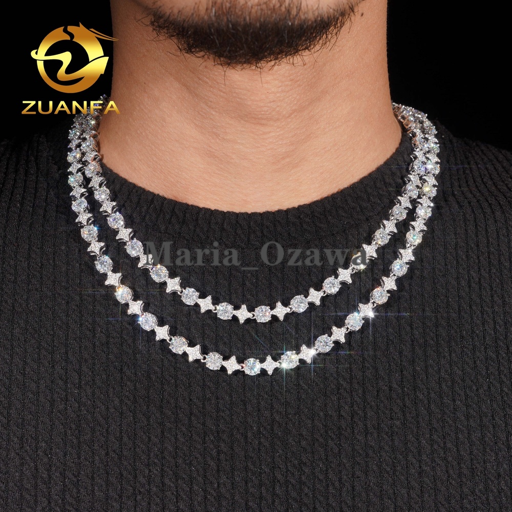 Fashion Jewelry High Quality Iced Out Star 925 Sterling Silver Moissanite Diamond Tennis Chain Necklaces