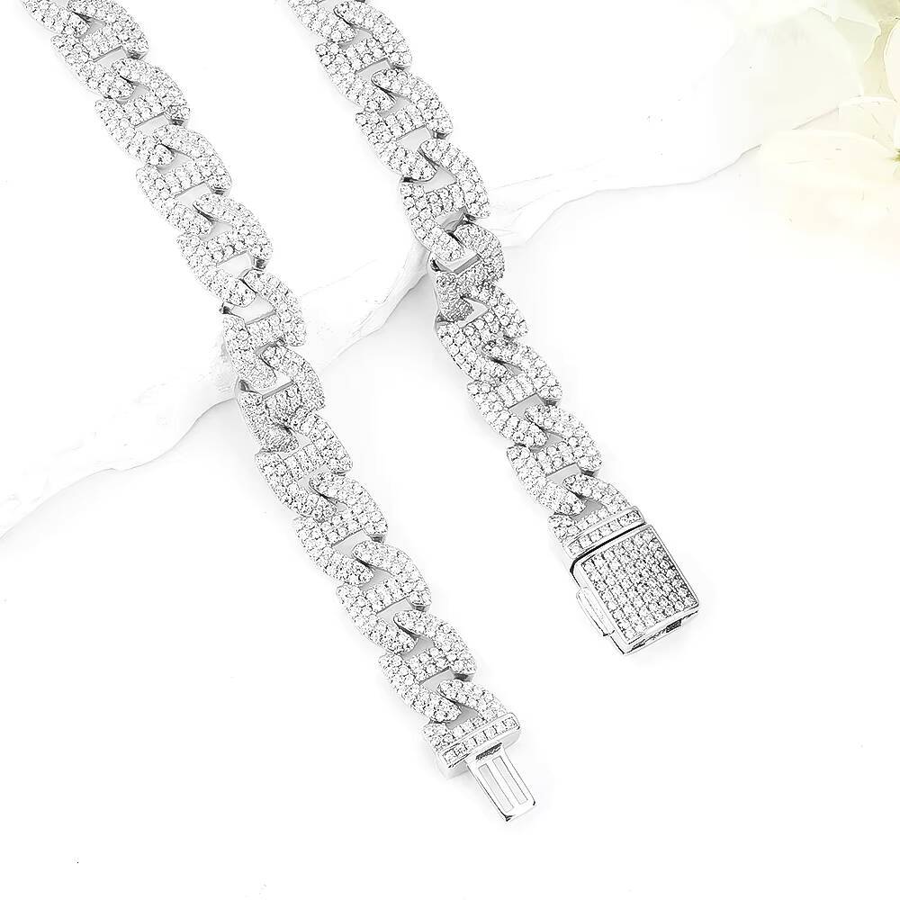 Trendy High Quality 925 Silver Personalized Cuban Necklace Mens Fine Jewelry Light Luxury Zircon Cuban Chain