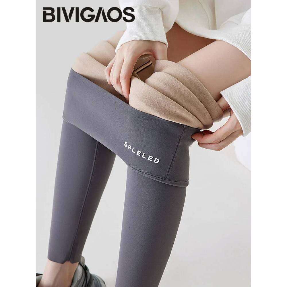 BIVIGAOS Autumn New Rabbit Veet Shark Women High Waist Thin Fleece Warm Leggings Winter Seamless Sport Casual Legging
