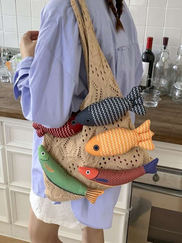 Foreign Order Niche Design for Women Knitted Yarn Woven Patchwork Vacation Casual Handbag Shoulder Tote Bag