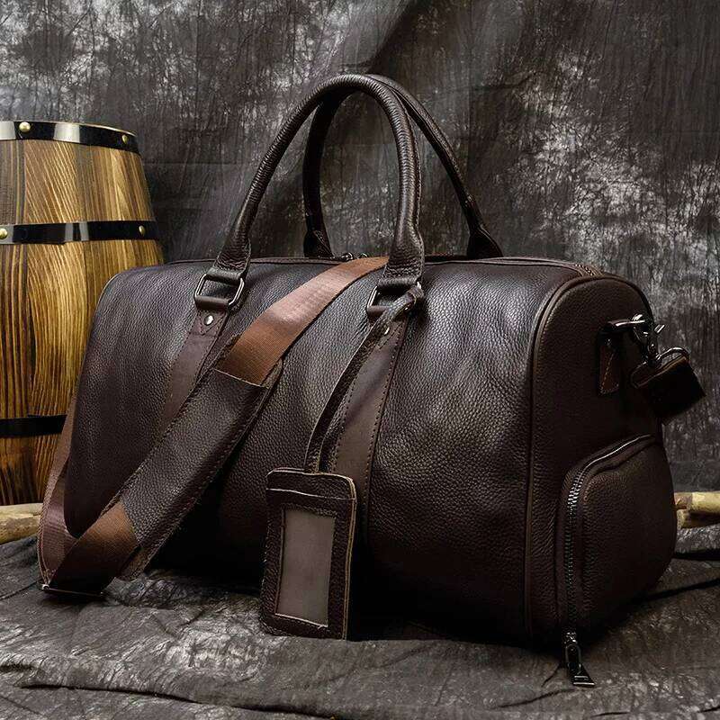 Genuine Men Women Cow Leather Carry On Lage Travel Shoulder Male Female Weekend Duffle Bag