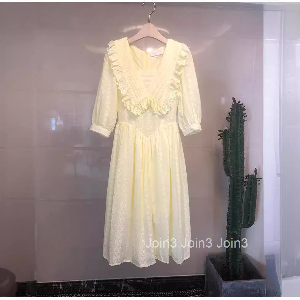 Korean Style Dress Summer New Fashion High Waist Square Neck Elegant Fairy Mid-Length Dress