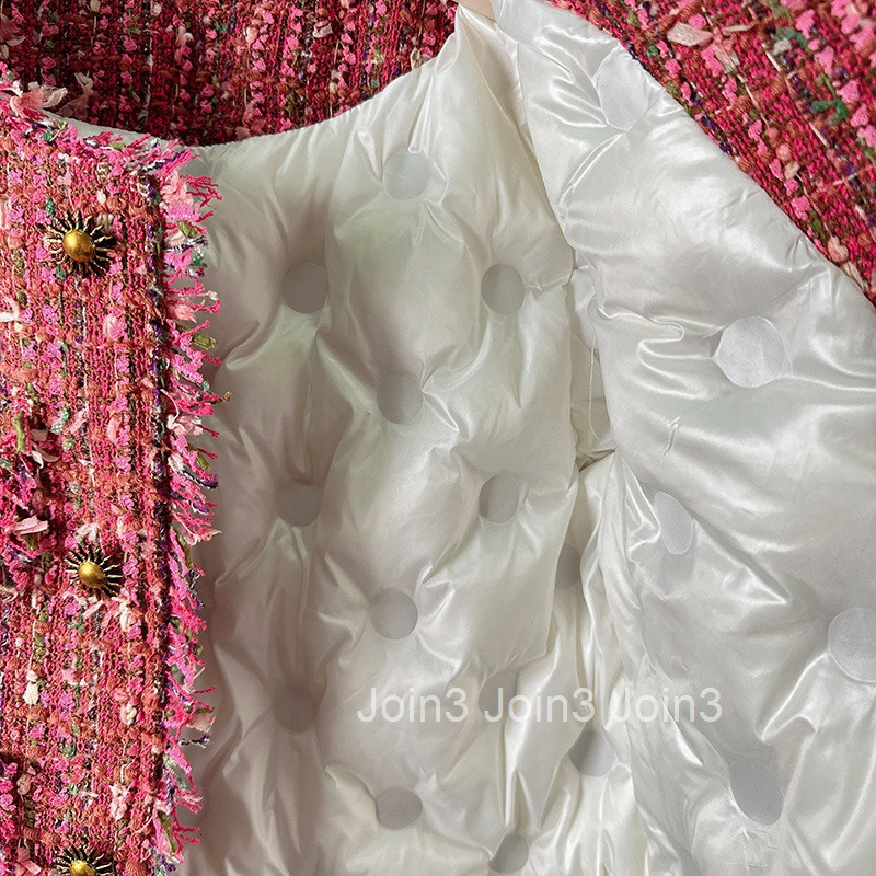 Winter High end Tassel Style Slim Top Round Neck Single breasted Small Fragrant Inner Tank Down Coat Short