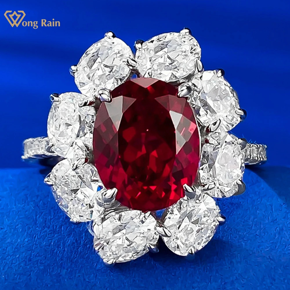 Wong Rain 100% 925 Sterling Silver Oval 8*10 MM Ruby High Carbon Diamond Gemstone Vintage Women Ring Wedding Engagement Jewelry 250729