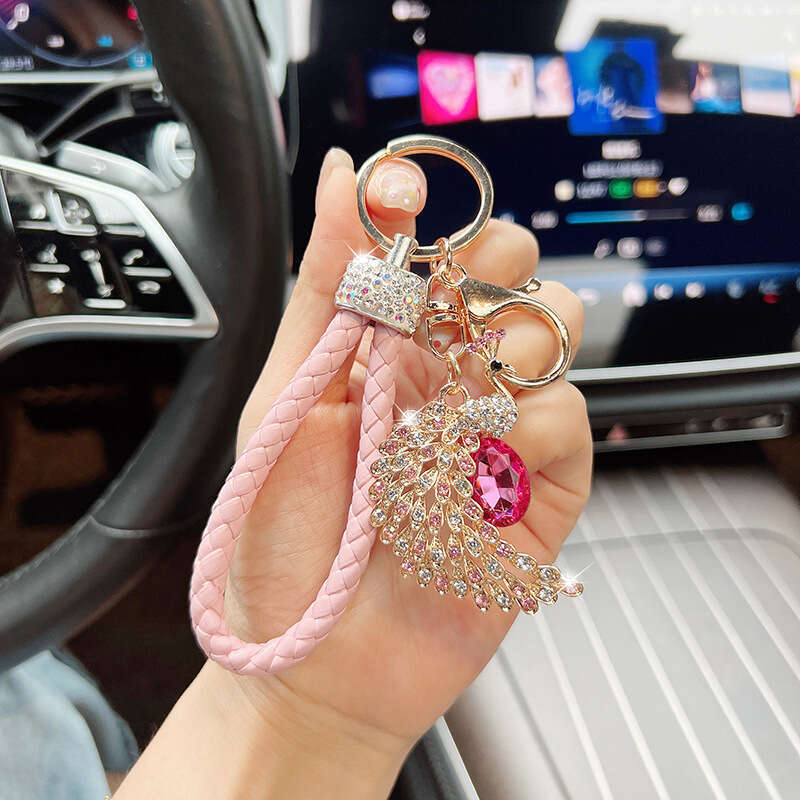 Fashion Diamond-Studded Peacock Korean Style Personalized Creative Alloy Car Keychain Simple Bag Decoration Pendant