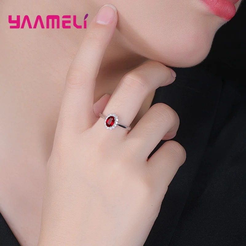 100% 925 Sterling Silver Women Wedding Engagement Jewelry Ring Classic Oval Flower n Shiny Cubic Zircon Crystal 250729