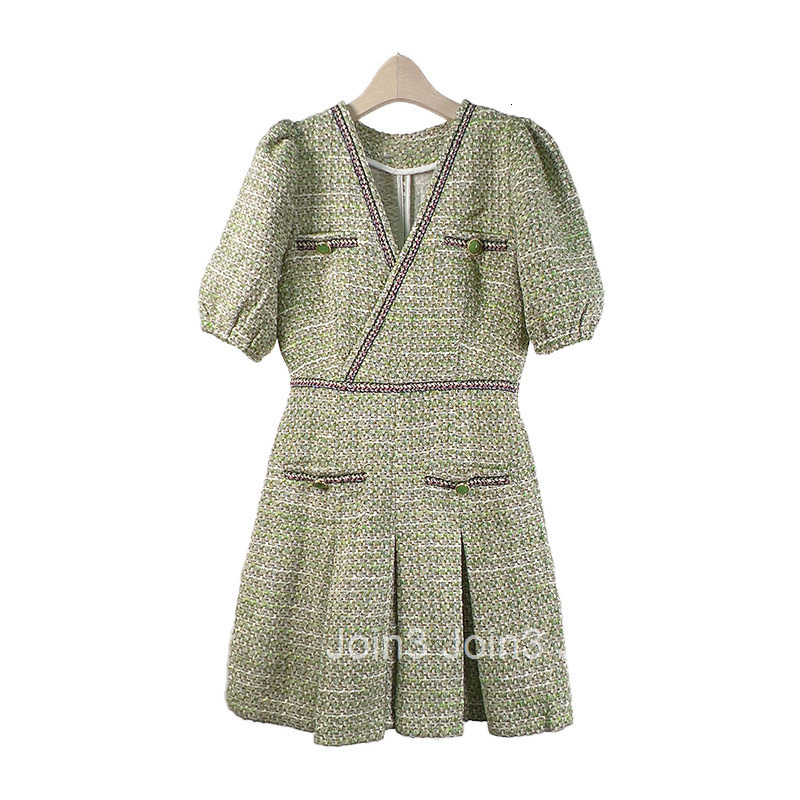 Summer Autumn New French Style V-Neck Elegant Sweet A-Line Short Dress Slim Waist Short Sleeve Dress