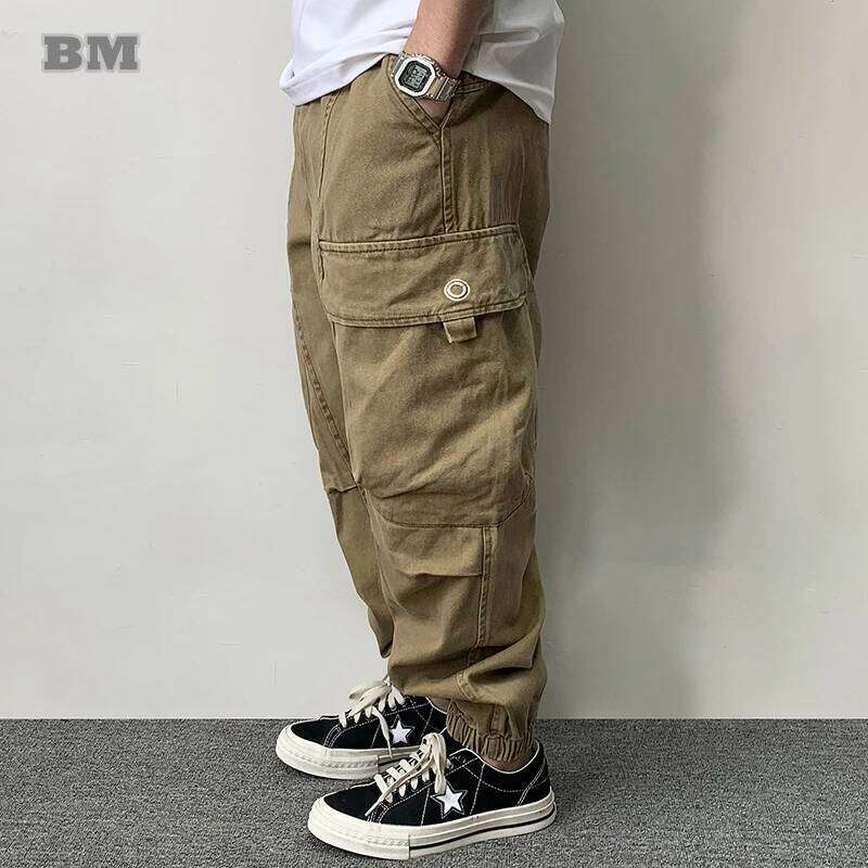 High Quality Long Staple Cotton Twill Multi-Process Cargo Streetwear Khaki Work Pants For Men Haruku Tactical Joggers 250726
