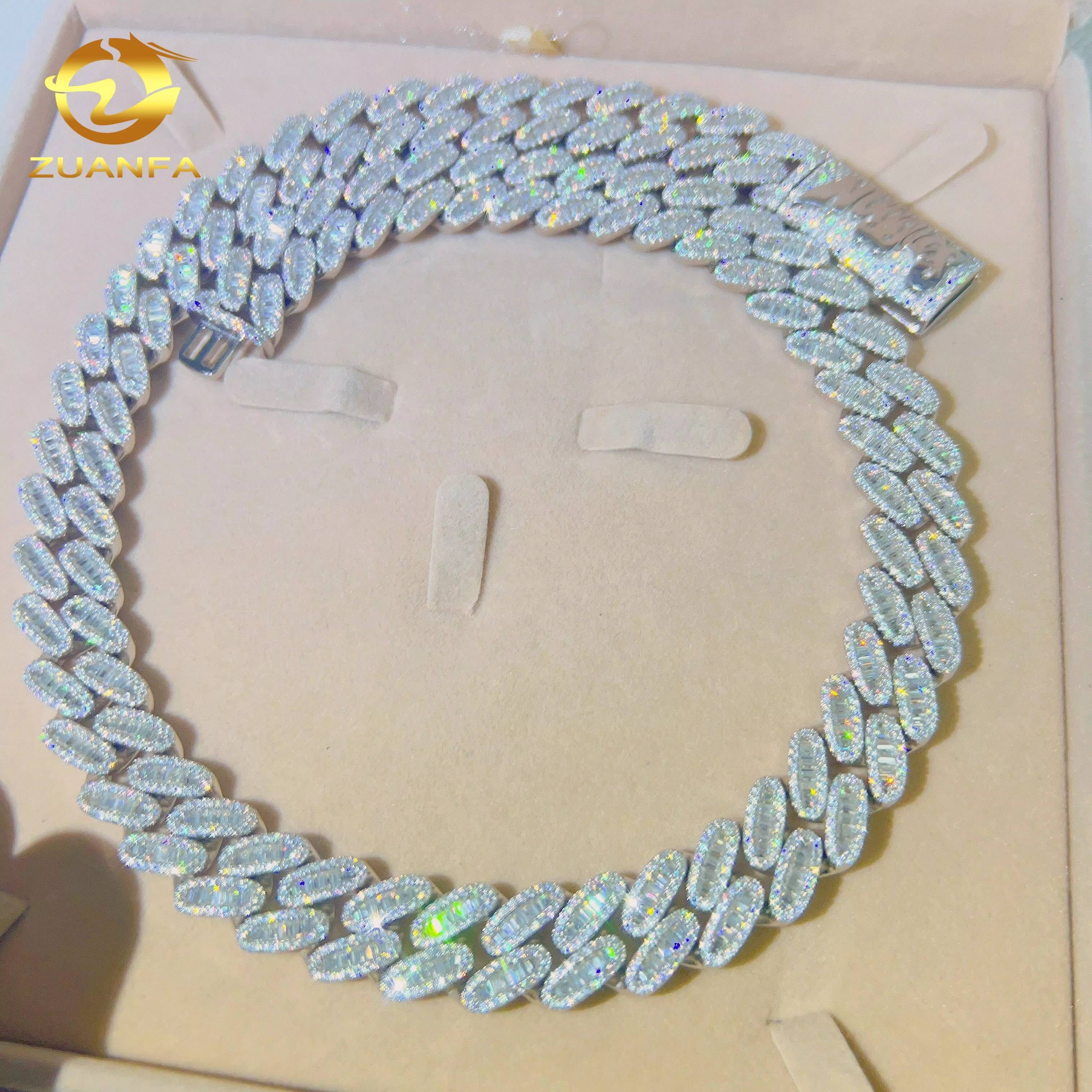 16mm Luxury Fashion Jewelry Iced Out 925 Sterling Silver Hip Hop Custom VVS Moissanite Cuban Link Chain Necklace