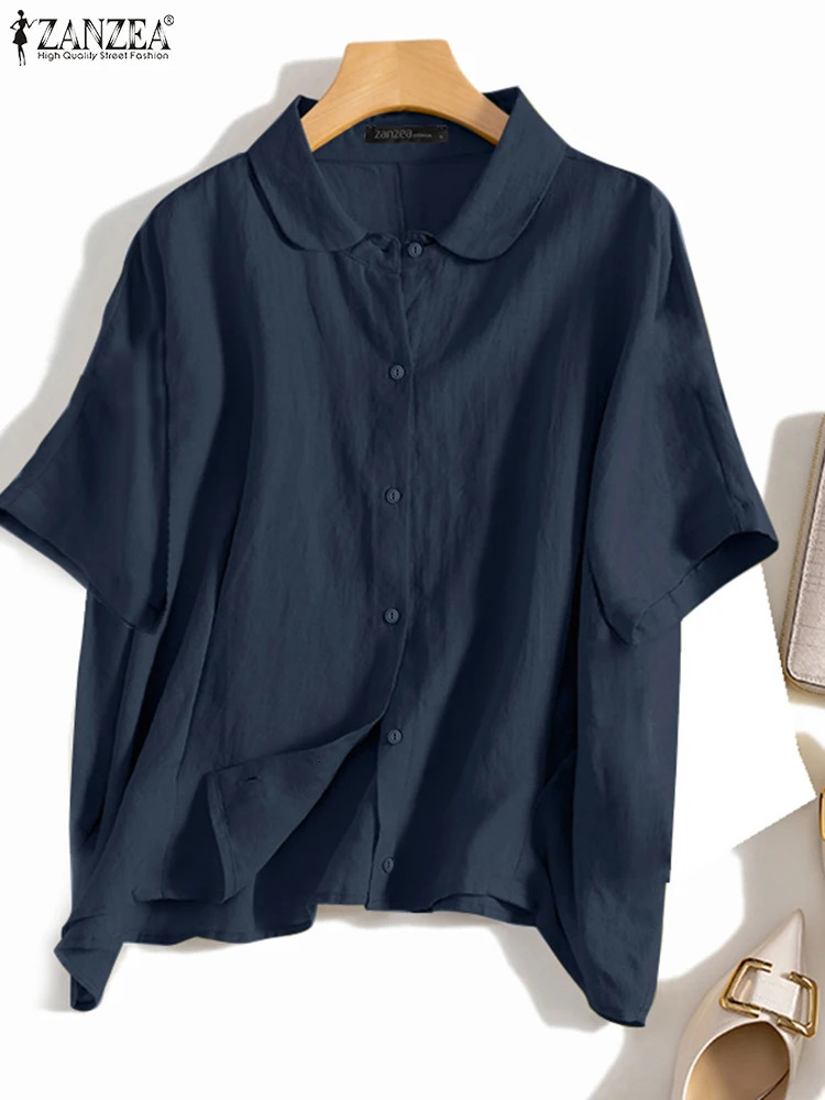3ZNEA Summer Fashion Lapel Neck Shirt Women Elegant 34 Sleeve Blouse Work Buttons Down Tops Tunic Female Casual Loose Blusas 250729