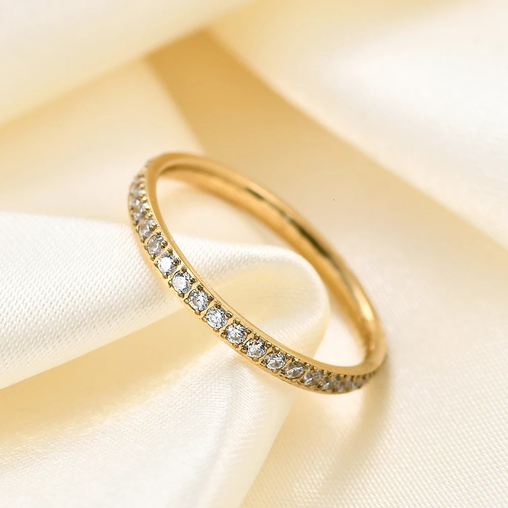 Full Small CZ Zircon Channel Setting Stainless Steel Engagement Rings for Women 250729