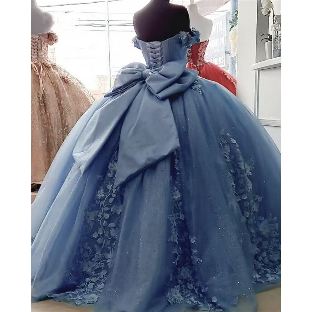 Ball Gown Quinceanera Dresses Beading Big Bow Appliques Sweetheart Tulle Lace-up Plus Size Sweet 15 16 Princess Birthday Party Gowns Vestidos De 15 An