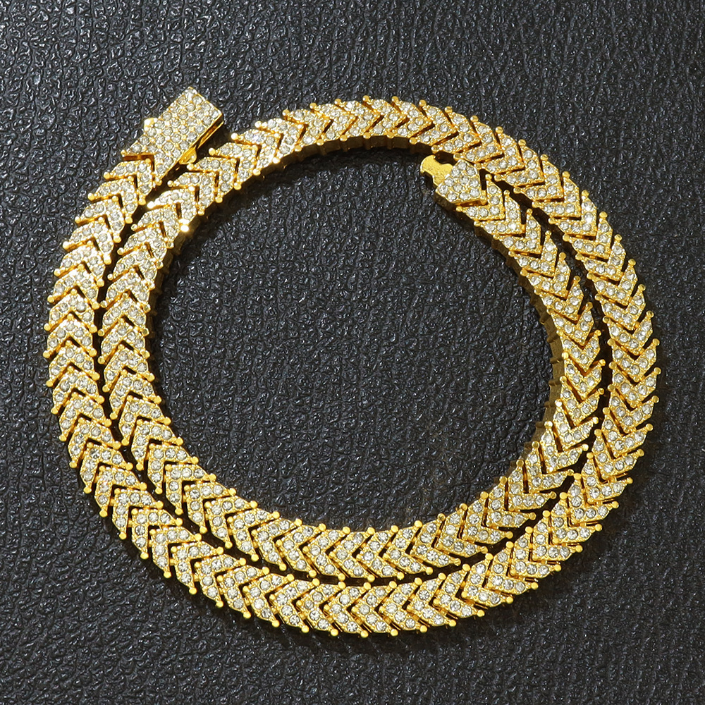 Full Dia Tail Fish Bone Tennis Necklace Trendy Hip-Hop Style Exaggerated Choker Clavicle Chain Accessory