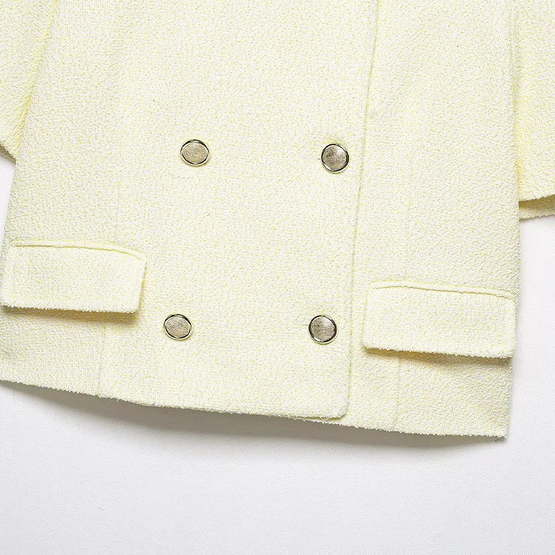 100% Cotton Womens Fashion With Pockets Solid Double Breasted Jackets Vintage Square Collar Short Sleeves Female Chic Lady Outfits 250729