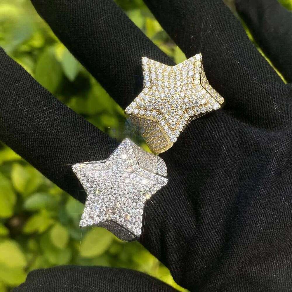 Customized Moissanite Fine Jewelry High Quality Sterling Sier Five Point Star Pave Dia Hip Hop Ring for Men