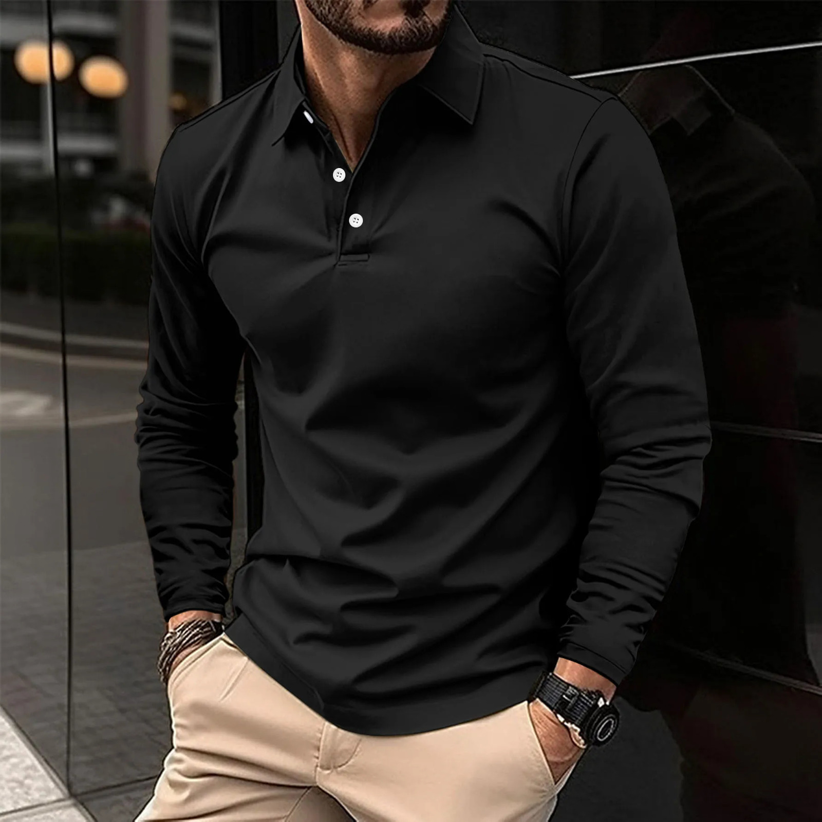 Spring Autumn Mens Long Sleeve Sports Polo Shirt 250729
