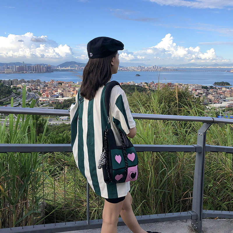 Designer Style Parent-Child Knitted Heart Black Rice Woven Tote Bag Single Shoulder Handbag for Women