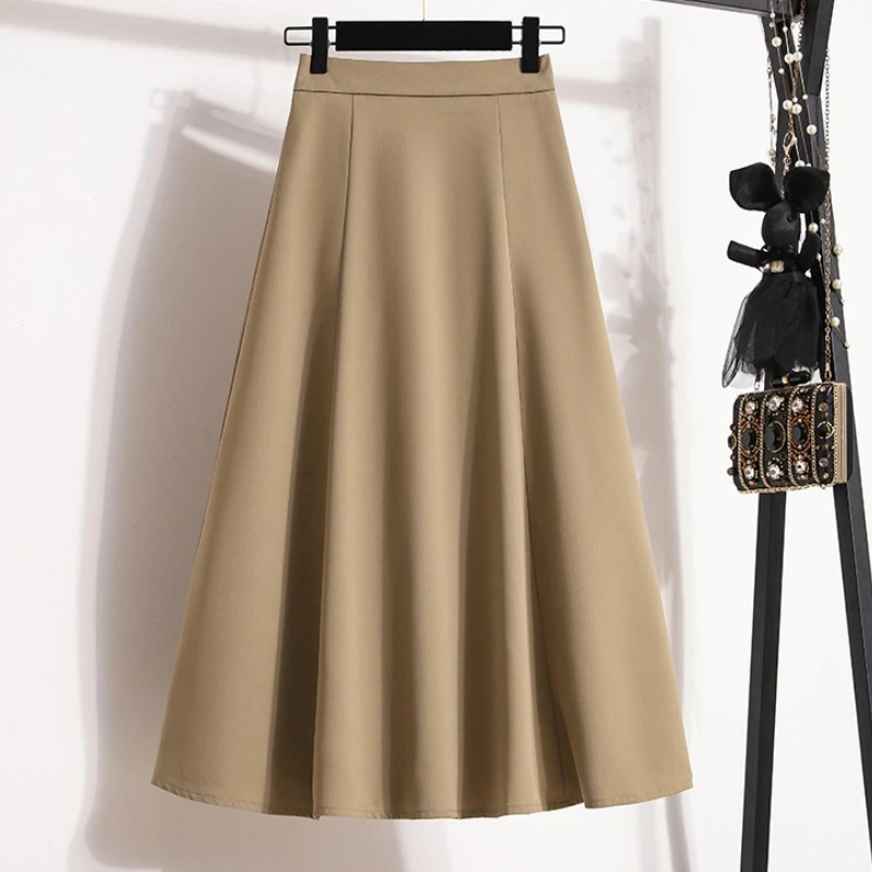 Ladies Summer High Waist Plus Size Skirts Mid to Long Flowing Suit Skirt Style Casual Solid Color Aline Skirt 250729