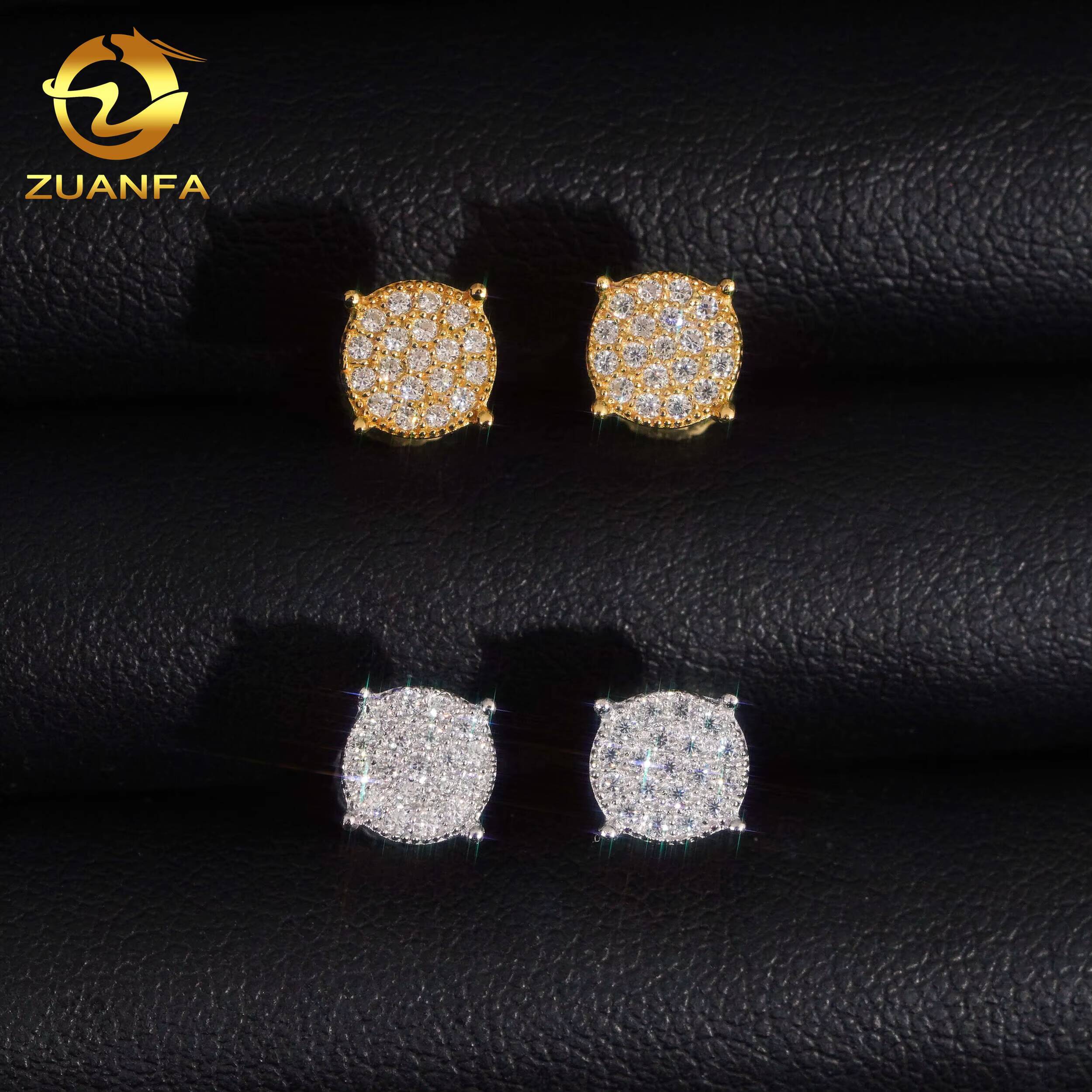 Hip Hop 14K Real White Gold Round Lab Diamond Cluster Earrings EverLasting Gift for Women Men Fine Jewelry