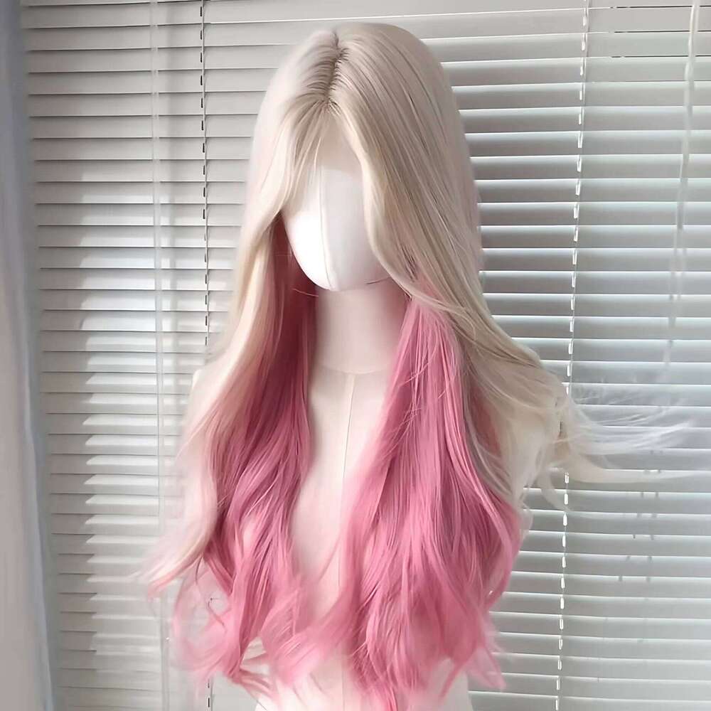 Straight Synthetic Fake Front Lolita Wig For Women Long Wave Human Hair Ombre Brown Red Blonde Hightlight Lace Frontal Wigs Cosplay