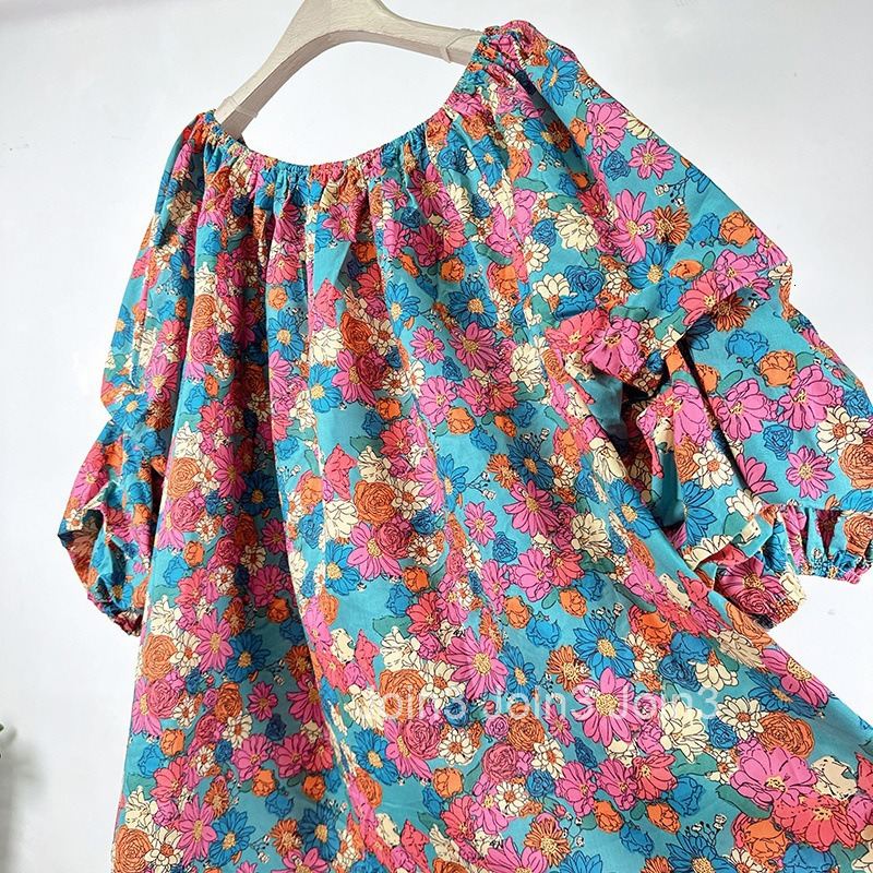 Summer New Korean and Japanese Style Casual T-Shirt Off-Shoulder Three-Quarter Sleeve Floral Shirt Women Pullover Top