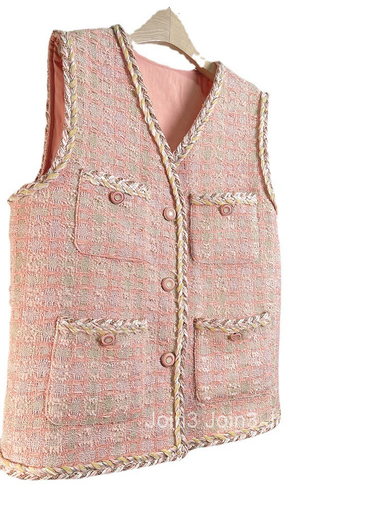 French small fragrance vest coat womens autumn and summer dress Fried Dough Twists editing edge V-neck single breasted vest womens new style