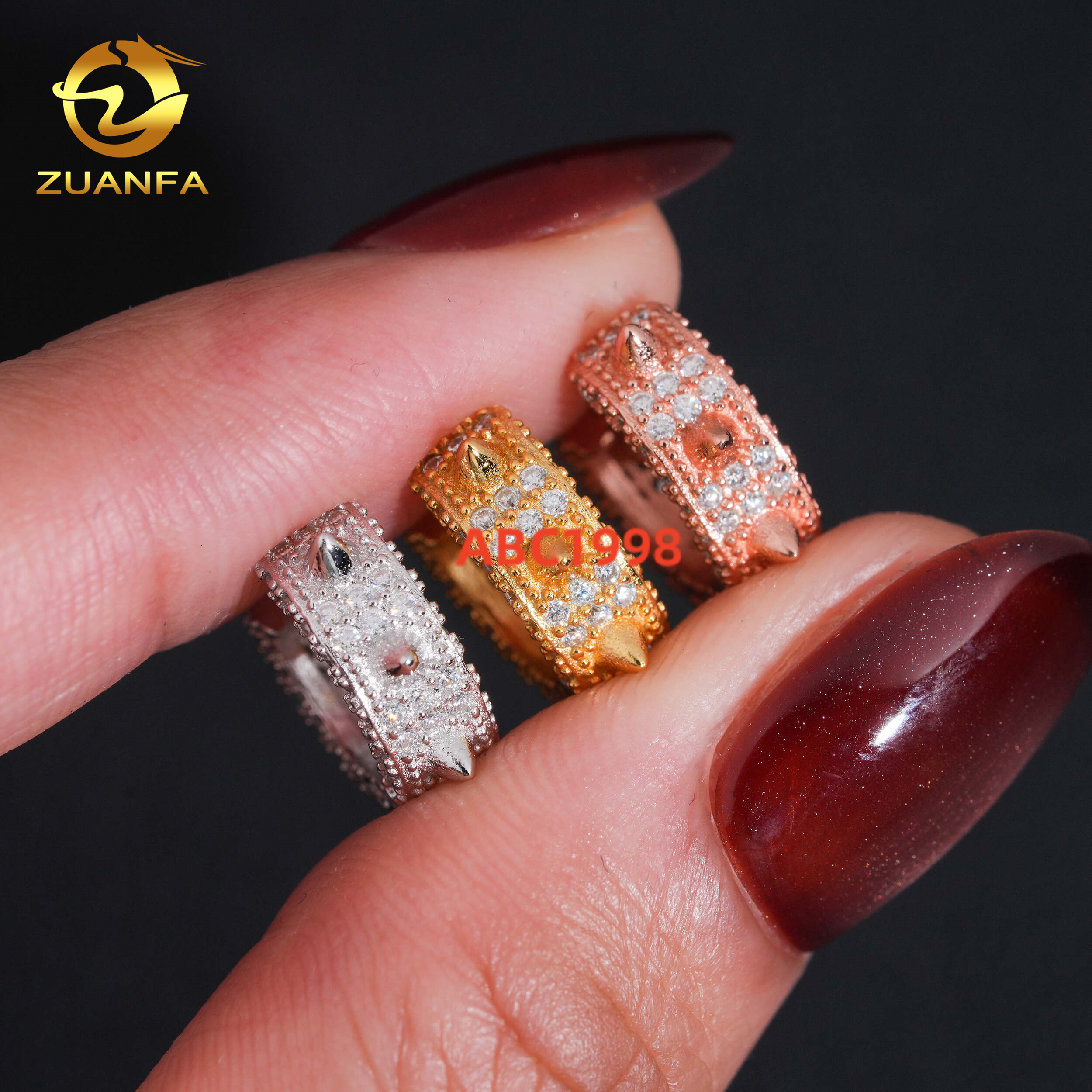 RTS Fancy Iced Out Earring Hoop Hip Hop Moissanite Jewelry 925 Silver VVS Moissanite Thorn Hoop Earrings for Women Men