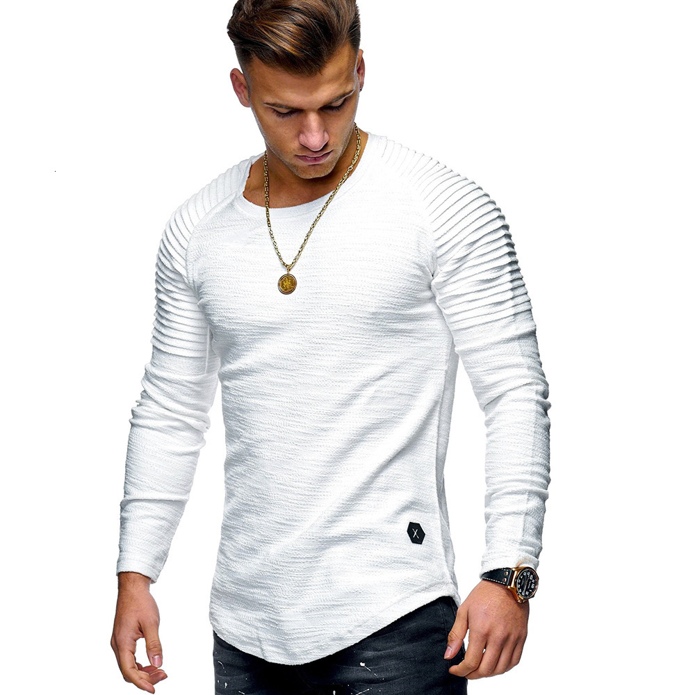 New slim round neck long sleeve t-shirt mens arm zipper personalized casual T-shirt mens