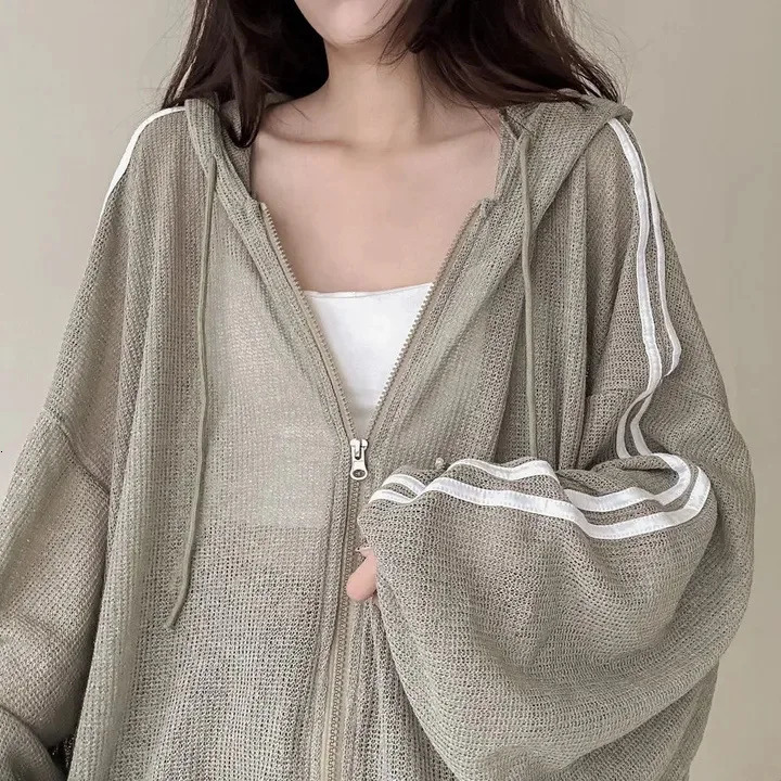 Women Thin Linen Jacket Fashion Ladies Outerwear White Sunscreen Clothing Retro Loose Long Sleeve Female Knitted Cardigan 250729