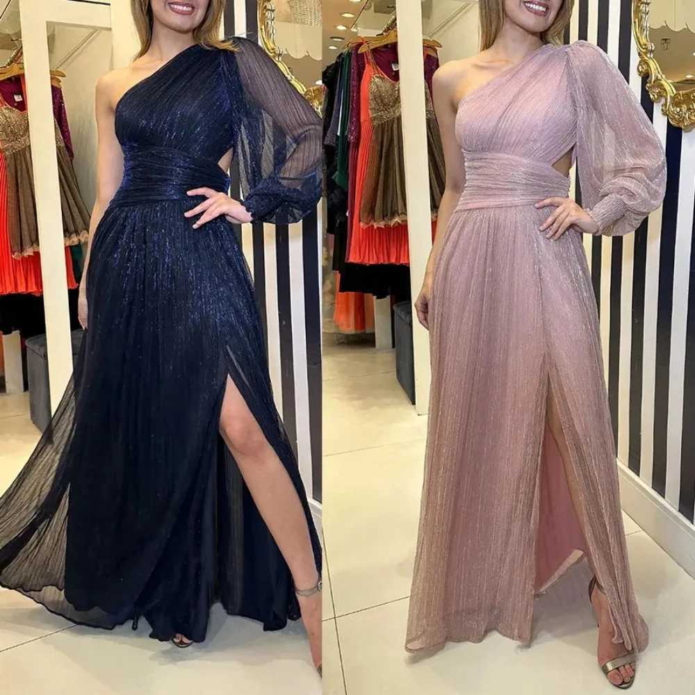 Womens S-XL Size European and American Autumn and Winter New Party Slanted Shoulder Split Dress INS Loose Casual Womens Dress Z250728