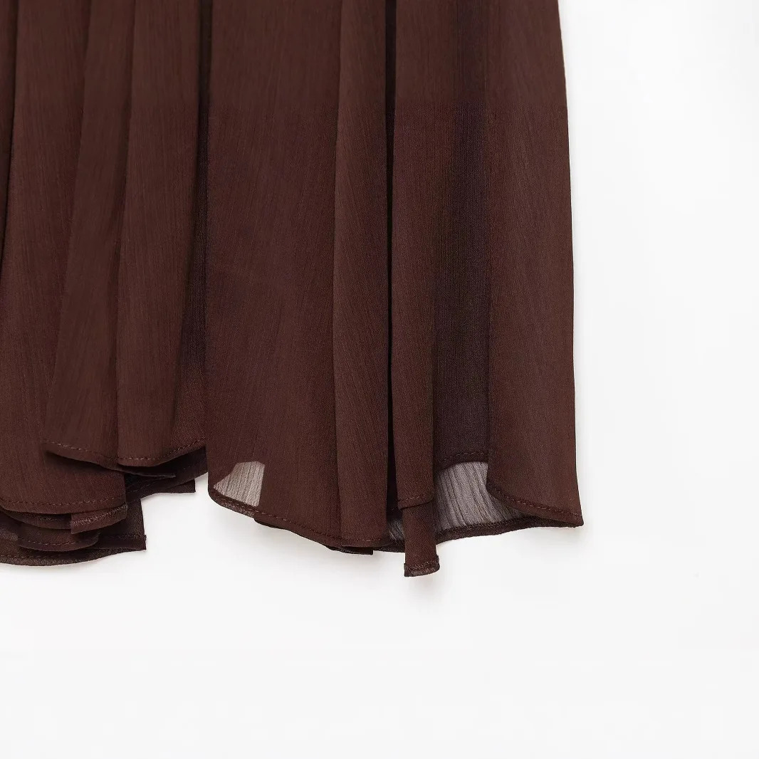 3ZBA Womens Translucent Pleated n Skirt MidLength Side Zipper Solid Color ALine Summer Casual Simple Skirt 250729