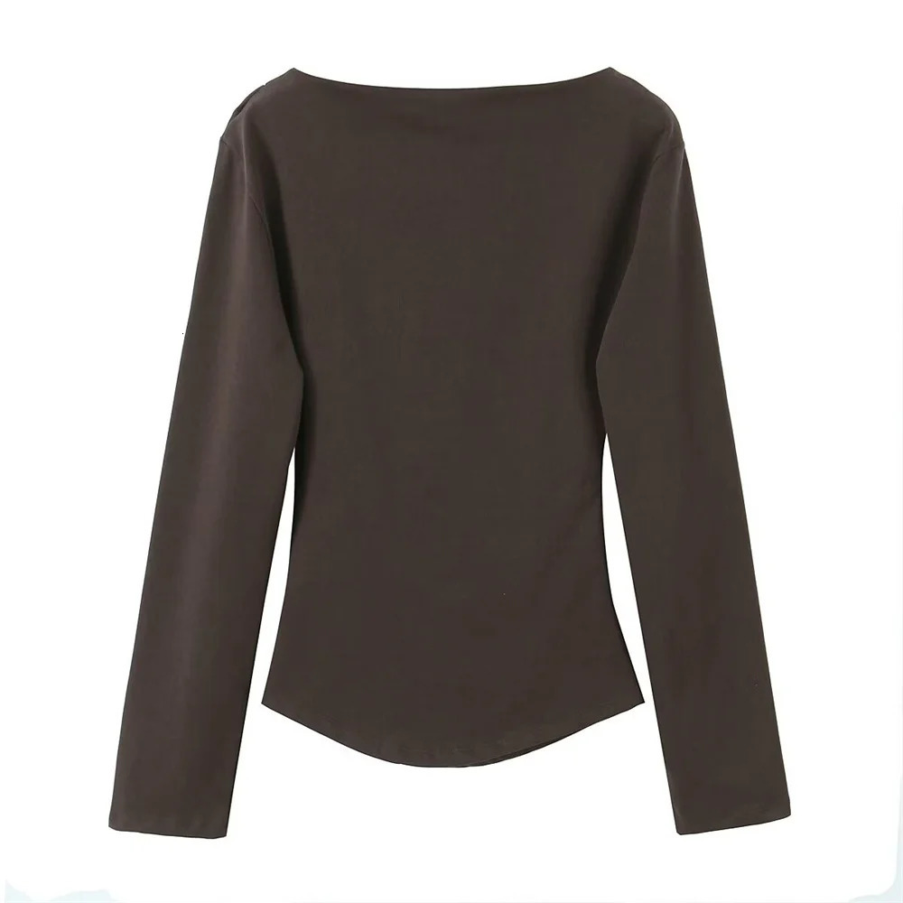 100% Cotton Womens Off the Shoulder Beige Long Sleeve TShirt Asymmetric Ruched n for Stylish and Comfortable Wear 250729