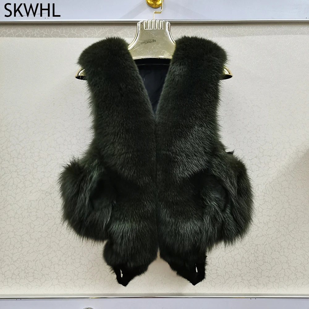 Women 100% Genuine Fox Fur Vest Natural Soft Fox Fur Sleeveless Jacket Lady Quality Warm Fox Fur Vest 250723