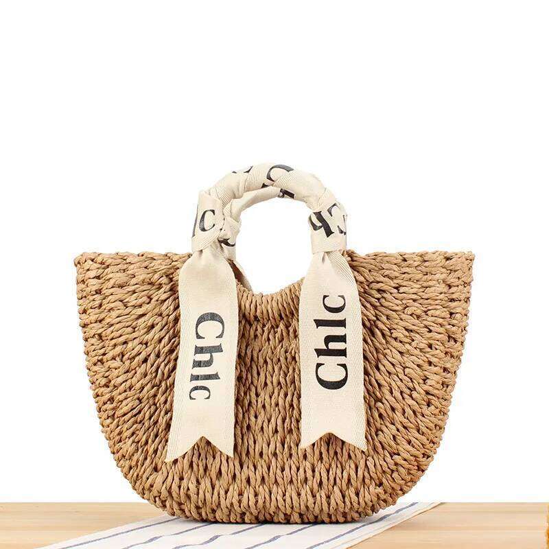 Summer Straw Woven Women Large Capacity Weaving Handbags with Scarf Handmade Knitted Ladies Shoulder Beach Tote Bag