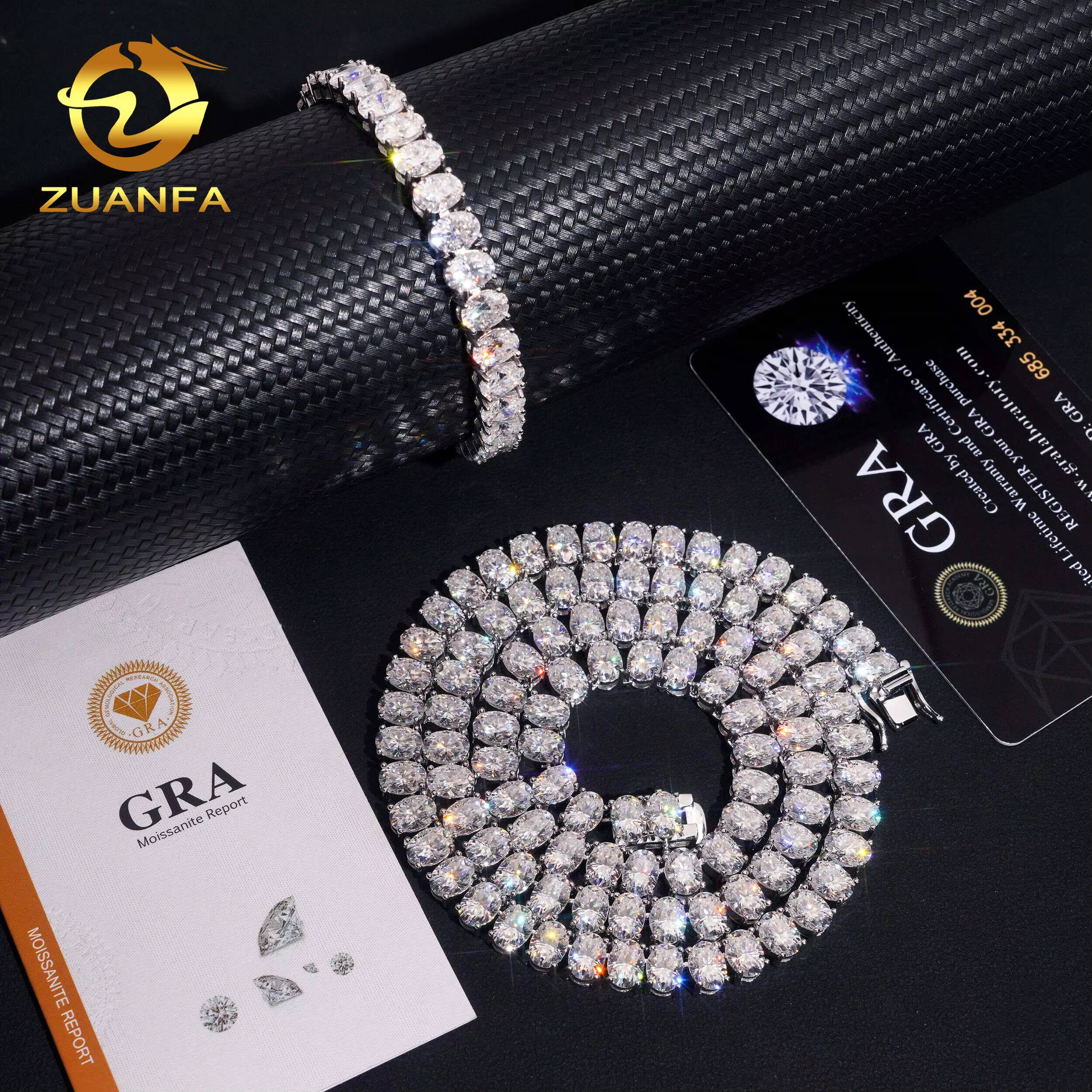 5X7mm Moissanite Pass Diamond Tester GRA Certificated Diamonds 925 Silver Gold Plated Oval Cut Moissanite Cuban Link Chain