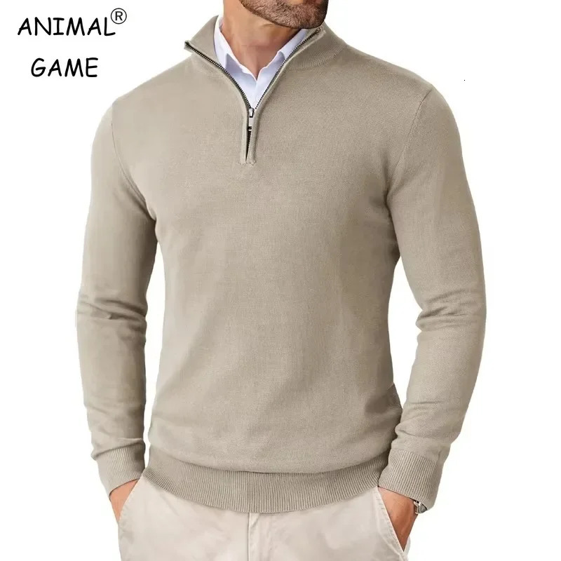 Autumn Mens Quarter Zip Up Sweaters Slim Fit Lightweight Outdoor Mock Neck Pullover Half Turtleneck Knitted Streetwear 250729