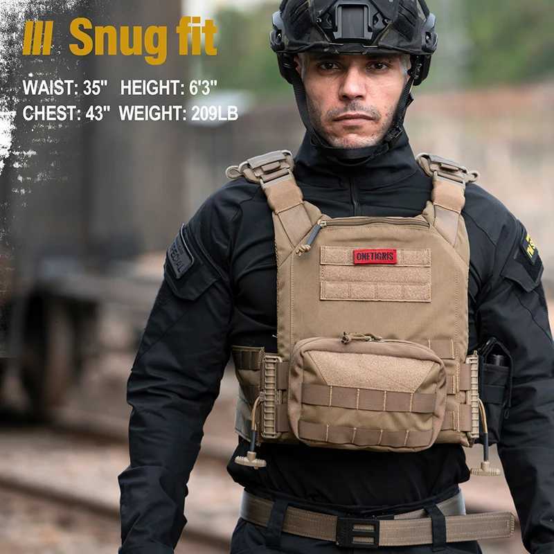 ONETIGRIS FYR Tactical Vest Quick Release Vest Adult Adjustable MOLLE Vest with 32-45 inch Removable Cummerbund-Brown Z250728