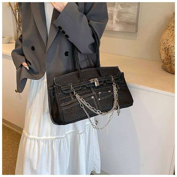 Distressed Jeans Shoulder Bag Grunge DIY Pocket Handbag Hipster Underarm Purse | Casual Streetwear Accessory