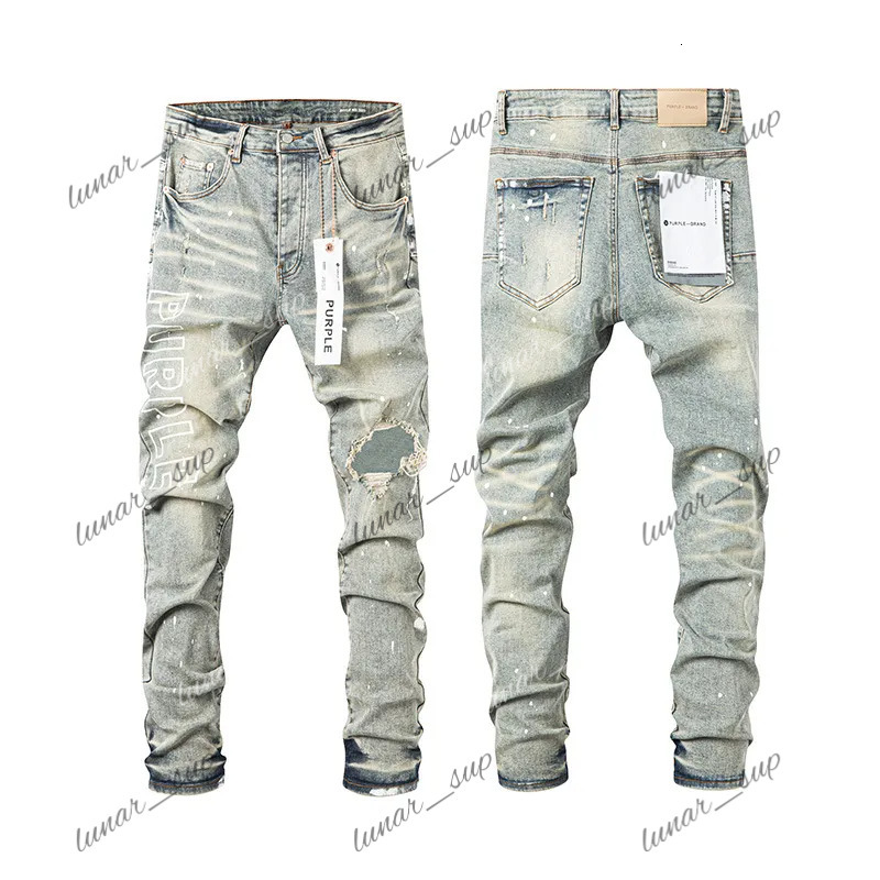 Purples Jeans Designer Jeans For Mens Jeans Uomo Street Vintage Yellow Mud Straight Brands Pants Y2k High Street Ripped Patch Trendy Straight-Leg Jeans cbc