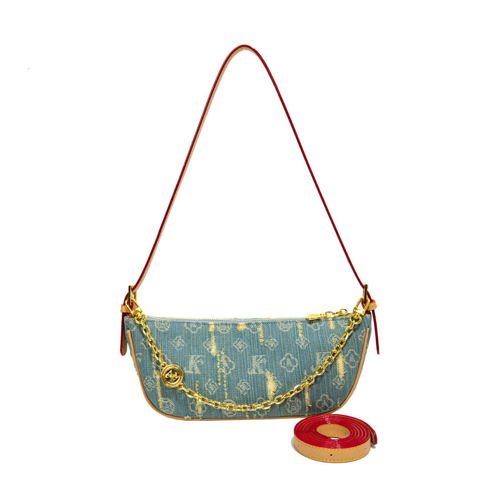 Monica Qiqi Canvas Denim French Style Single Shoulder Underarm Baguette Bag for Women 2025 New Luxury High-end Feel